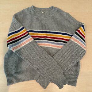 Garage Grey & Rainbow Thin Striped Cable Knit Long Sleeve Sweater Size Medium